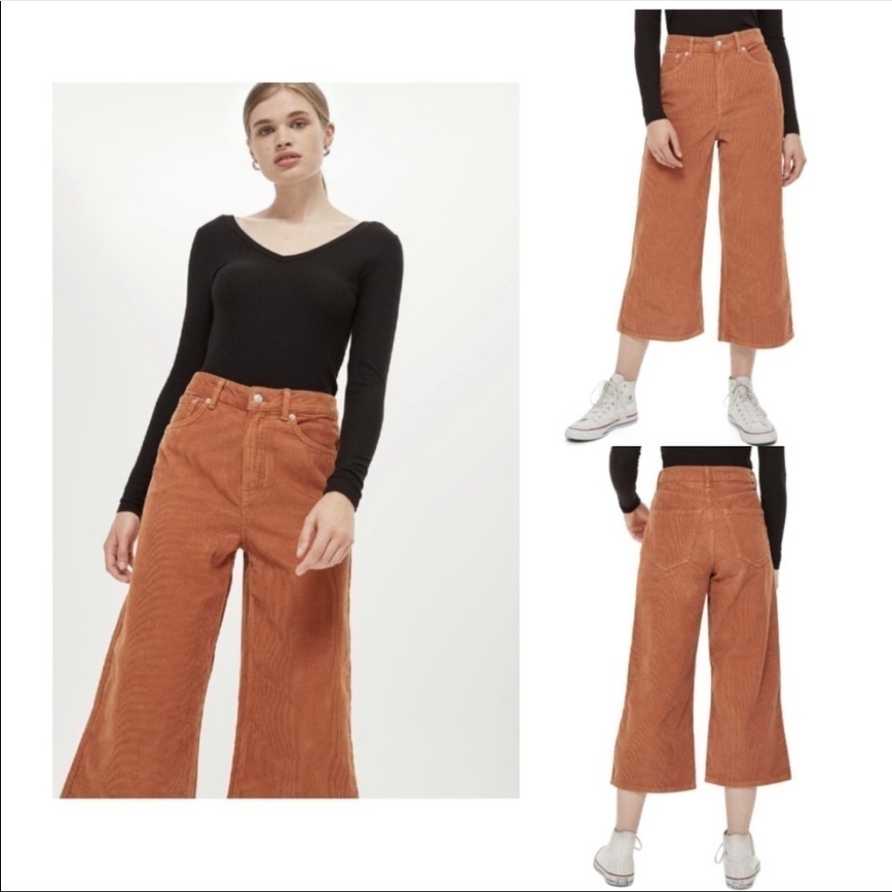 TopShop Moto Orange Corduroy Wide Leg Pants Size 36 High Rise Cropped Pumpkin